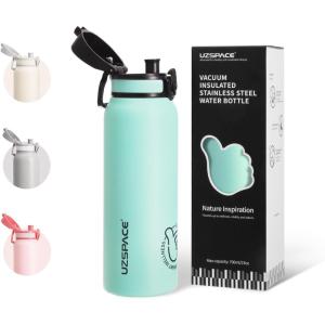 UZSPACE Gourde Isotherme 1L (970ml) en Acier Inoxydable – Bouteille Isotherme Double Paroi à Motif Artistique – Gourde Sport Adulte – Idéale pour Plein Air, Gris Silex(Vert Menthe)