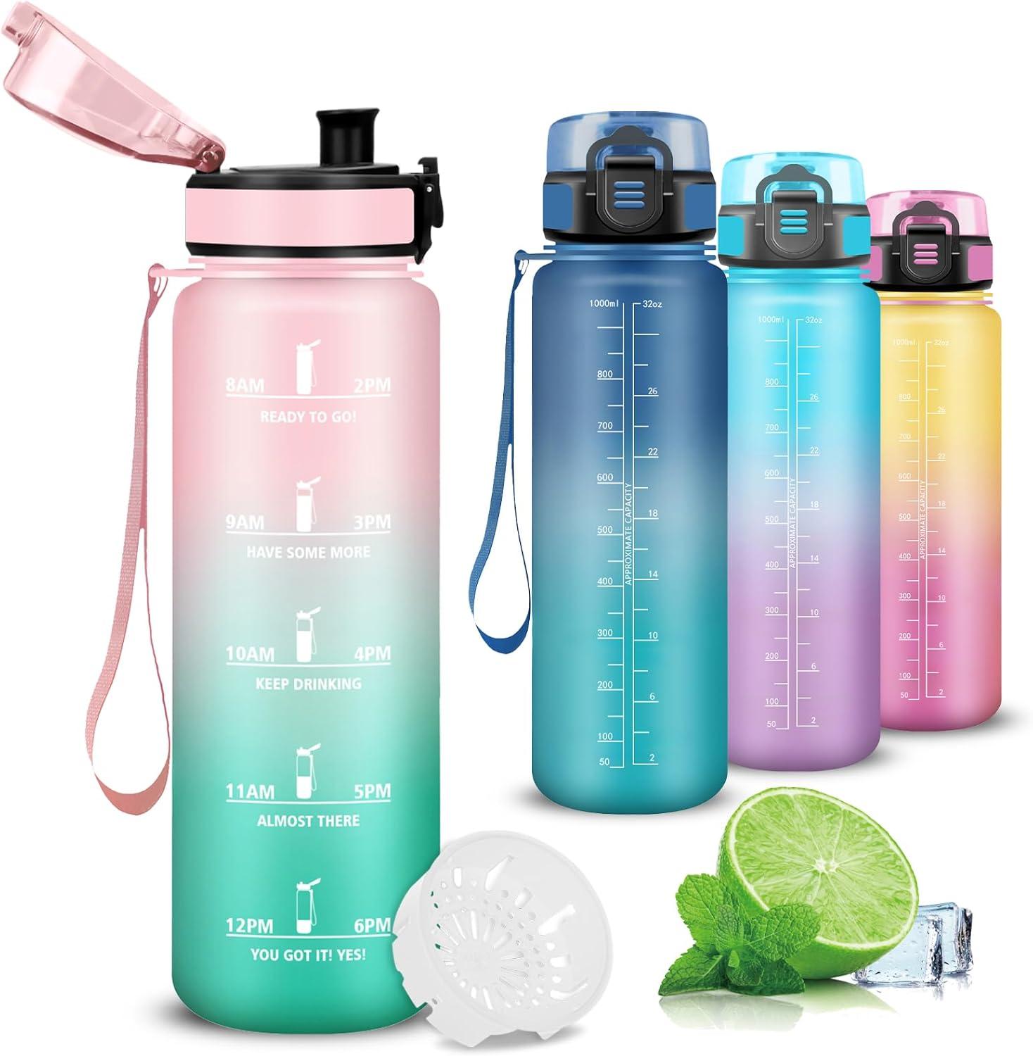 image:imageGourde 1l Gourde Sport AntiFuite Gourdes Gradue Gourdes Adulte avec Slogan de Motivation Facile Transporter Bouteille deau pour Voyage Camping Randonne YogaRosecyan