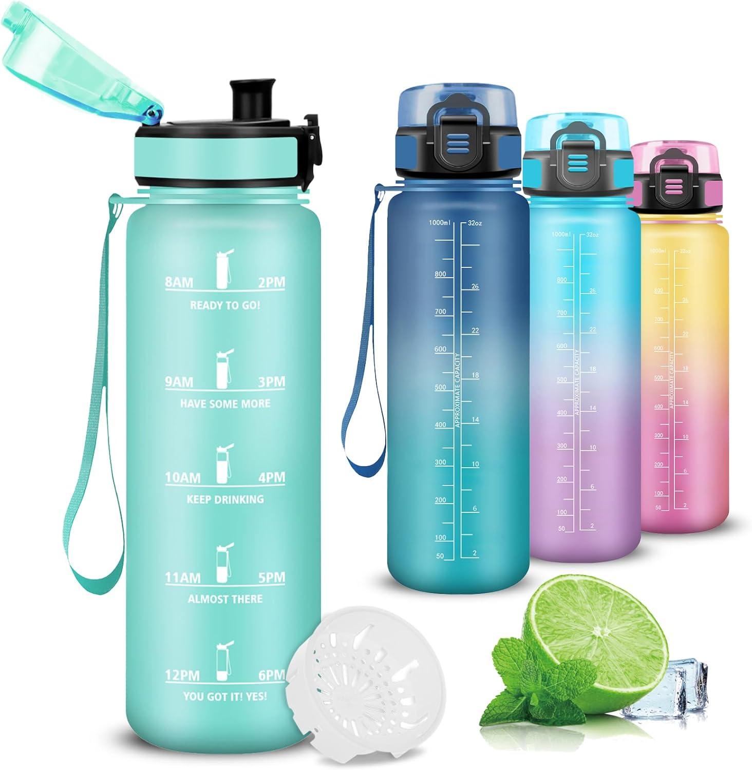 image:imageGourde 1l Gourde Sport AntiFuite Gourdes Gradue Gourdes Adulte avec Slogan de Motivation Facile Transporter Bouteille deau pour Voyage Camping Randonne YogaCyan