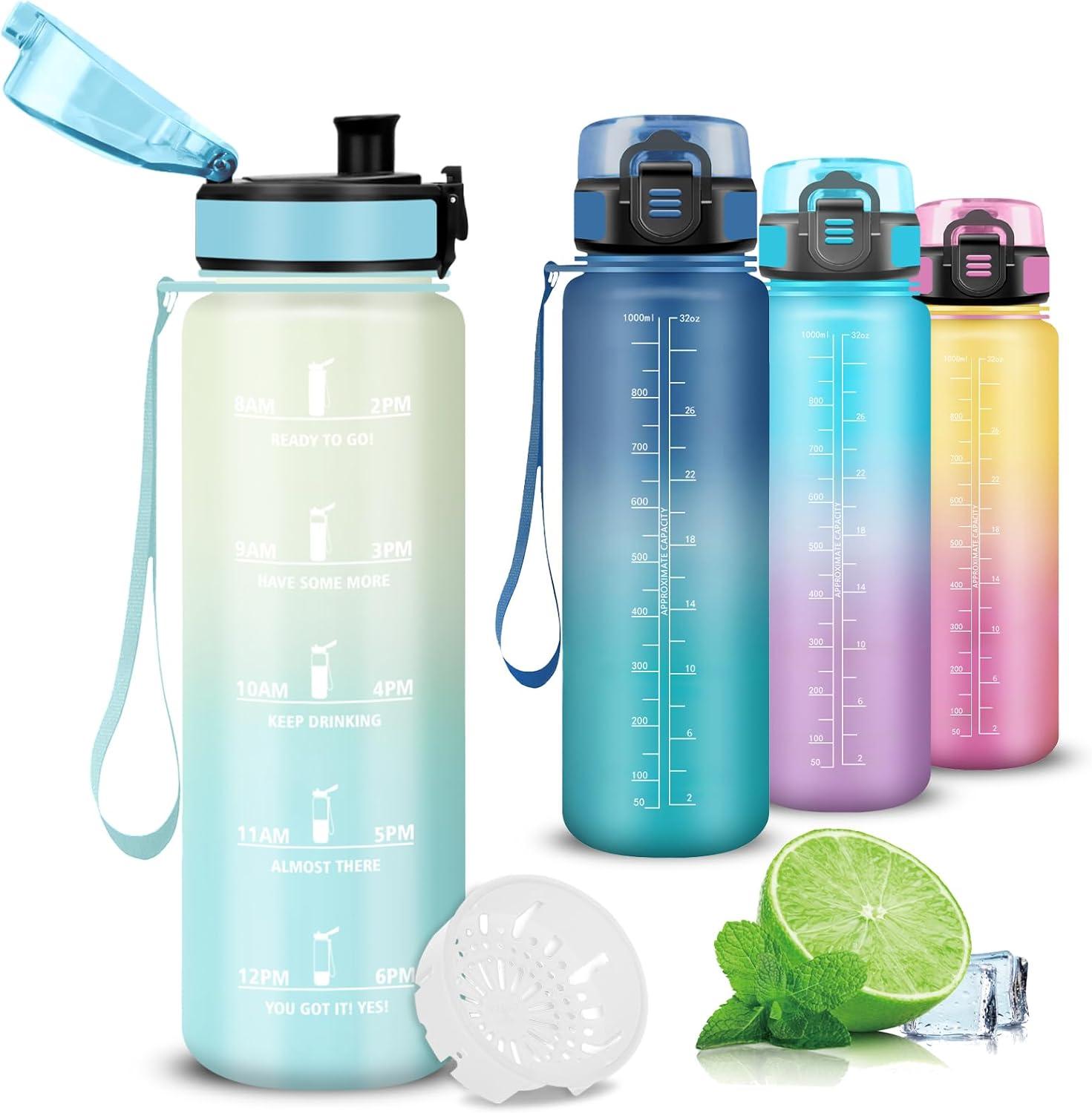 image:imageGourde 1l Gourde Sport AntiFuite Gourdes Gradue Gourdes Adulte avec Slogan de Motivation Facile Transporter Bouteille deau pour Voyage Camping Randonne YogaBlancbleu