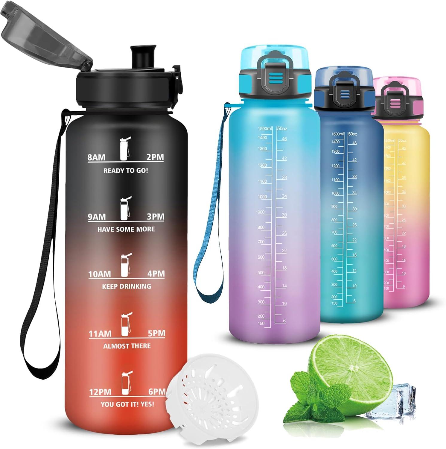 image:imageGourde 1l Gourde Sport AntiFuite Gourdes Gradue Gourdes Adulte avec Slogan de Motivation Facile Transporter Bouteille deau pour Voyage Camping Randonne YogaNoirrouge