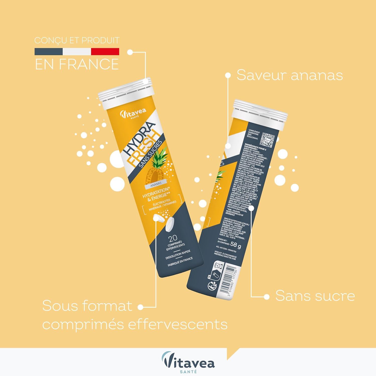 image:imageHydraFresh 4 saveurs Pastilles hydratation Effervescentes Magnsium lectrolytes Calcium Vitamines C et B Complment alimentaire nergie saveur Cerise Pche Ananas Citron Sans sucresCerise Pche Ananas et Citron