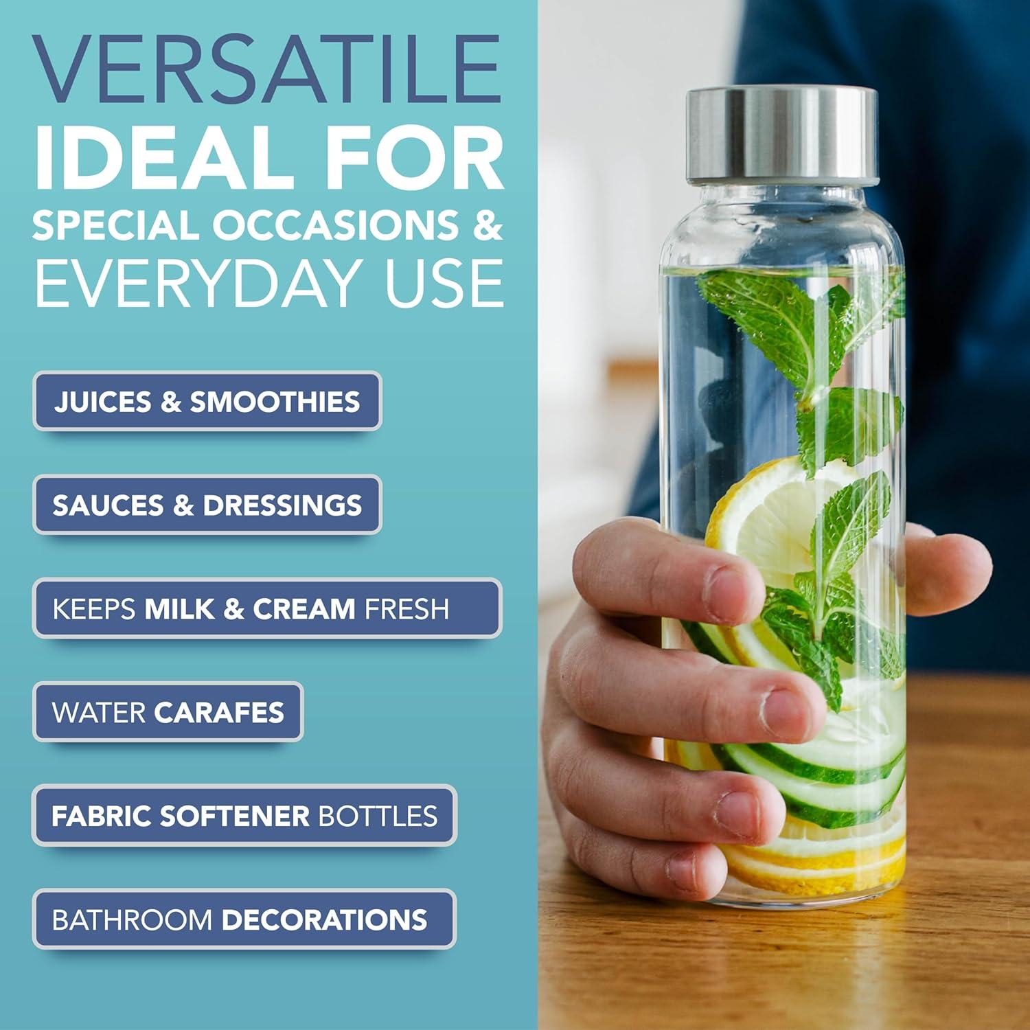 image:imageLot de 6 bouteilles en verre hermtiques avec couvercles en acier inoxydable Bouteilles deau smoothies jus de fruits pour le travail et la salle de sport