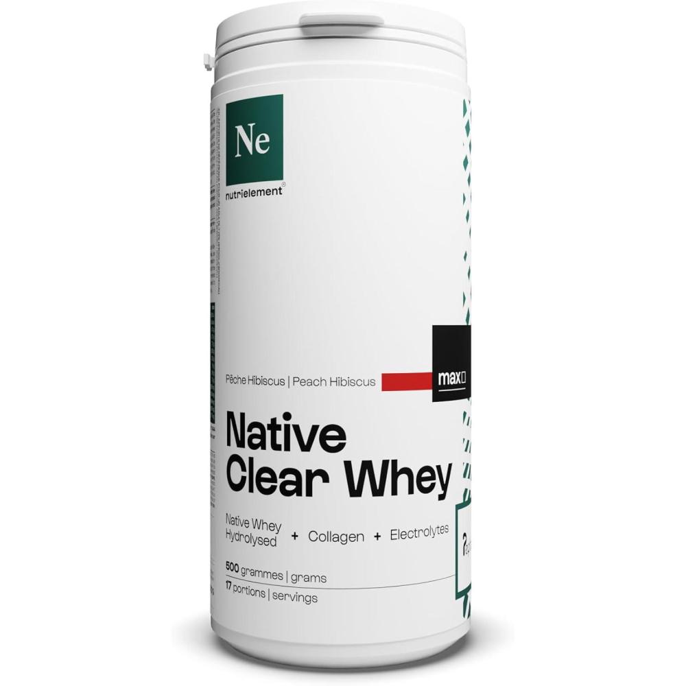 image:imageClear whey 100 Native 500 gr Pche Hibiscus Exculsivit mondiale Whey Hydrolyse Native Collagne bovin Peptan lectrolytes Sport et Sant Nutrielement By NutrimusclePche Hibiscus