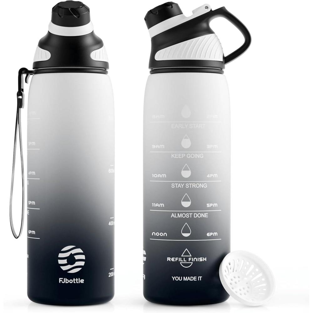 image:imageFjbottle Bouteille deau 1L avec Couvercle Magntique Grande Gourde deau sans BPA Bouteille de Boisson tanche pour Gym DemiGallon Bouteille deau pour Fitness Sports ExtrieurNoirblanc