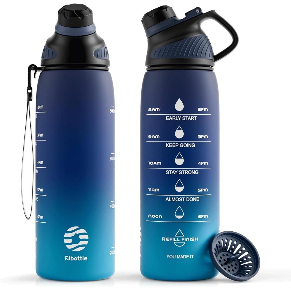 image:imageFjbottle Bouteille deau 1L avec Couvercle Magntique Grande Gourde deau sans BPA Bouteille de Boisson tanche pour Gym DemiGallon Bouteille deau pour Fitness Sports ExtrieurBleu Fonc