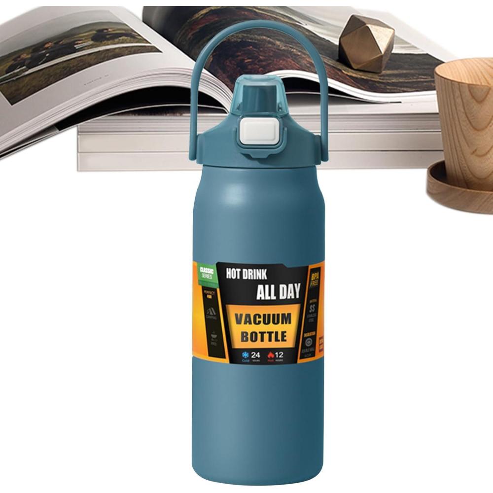 image:imageGnrique Bouteille Isotherme 1500ml Tasse Isotherme tanche avec Paille Bouteille dEau Sportivepour Adultes Femmes Hommes cole Sport Maison Voyage Boissons Chaudes et Boissons Froides CafBleu Fonc