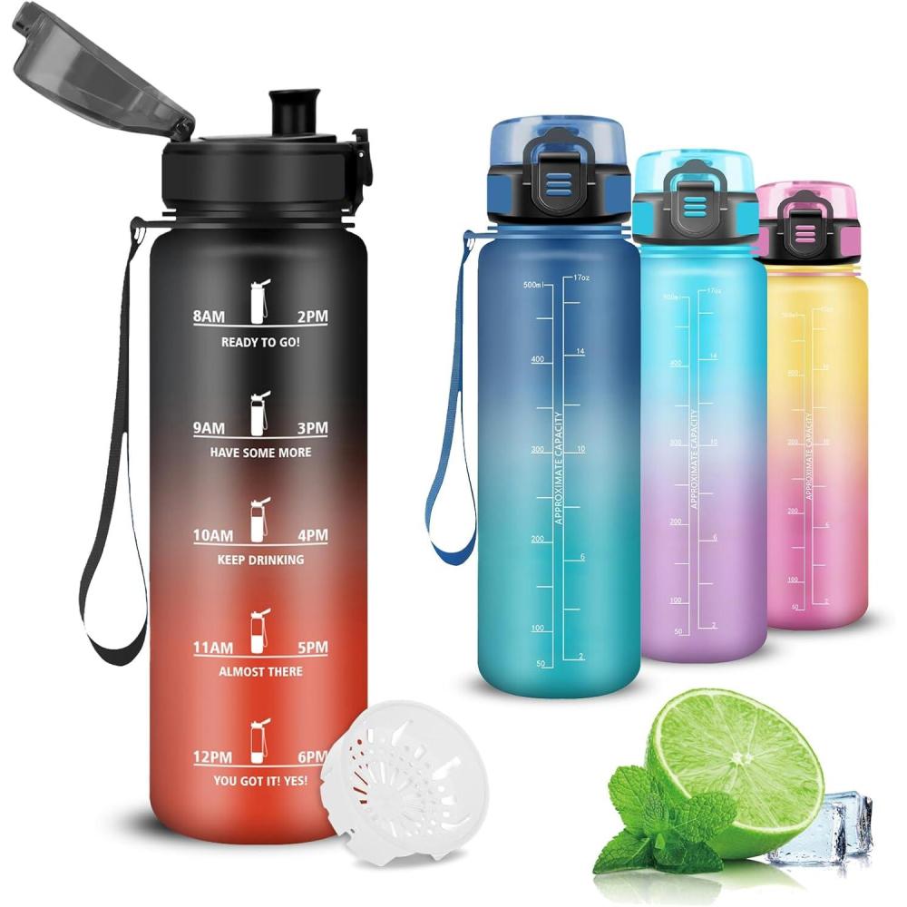 image:imageGourde 1l Gourde Sport AntiFuite Gourdes Gradue Gourdes Adulte avec Slogan de Motivation Facile Transporter Bouteille deau pour Voyage Camping Randonne YogaNoirrouge