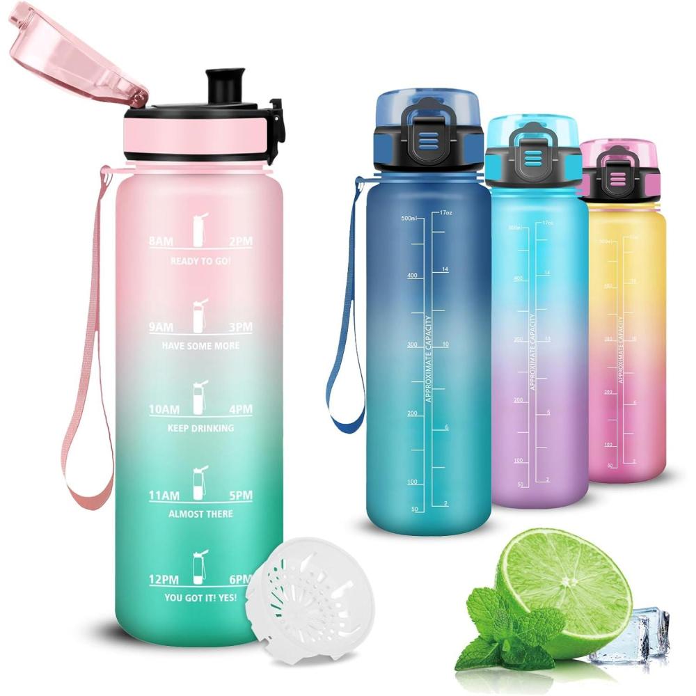 image:imageGourde 1l Gourde Sport AntiFuite Gourdes Gradue Gourdes Adulte avec Slogan de Motivation Facile Transporter Bouteille deau pour Voyage Camping Randonne YogaRosecyan
