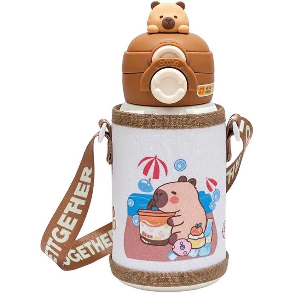 image:imageGourde Capybaras 500 en Acier Inoxydable Isotherme sous Vide avec Bouchon Paille Idale pour Les Boissons Sportives