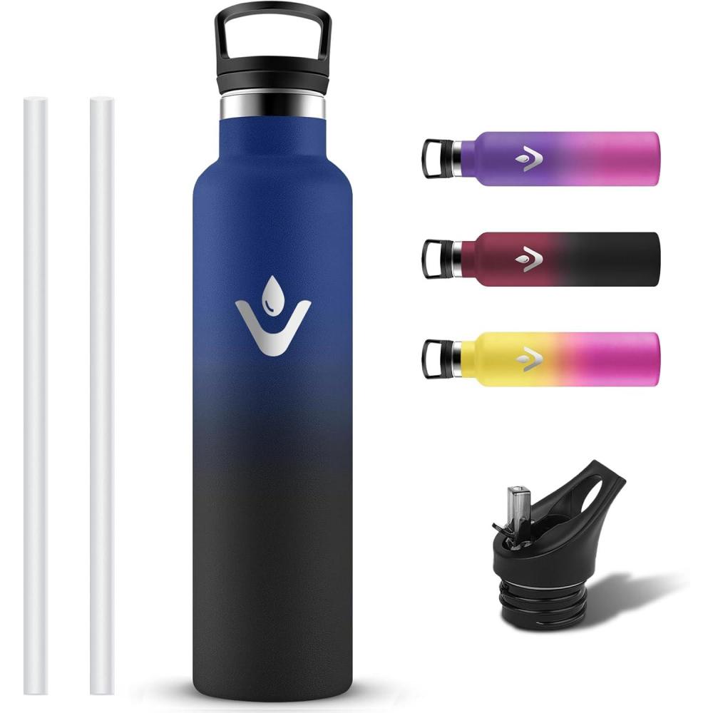 image:imageGourde Isotherme Gourde 1l Sans BPA Bouteille Isotherme Anti Fuite Gourd Metal Double Isolation Gourd Sport 24h Froid amp 12h Chaud Bouteille deau pour Randonne Camping Aptitude YogaBleunoir