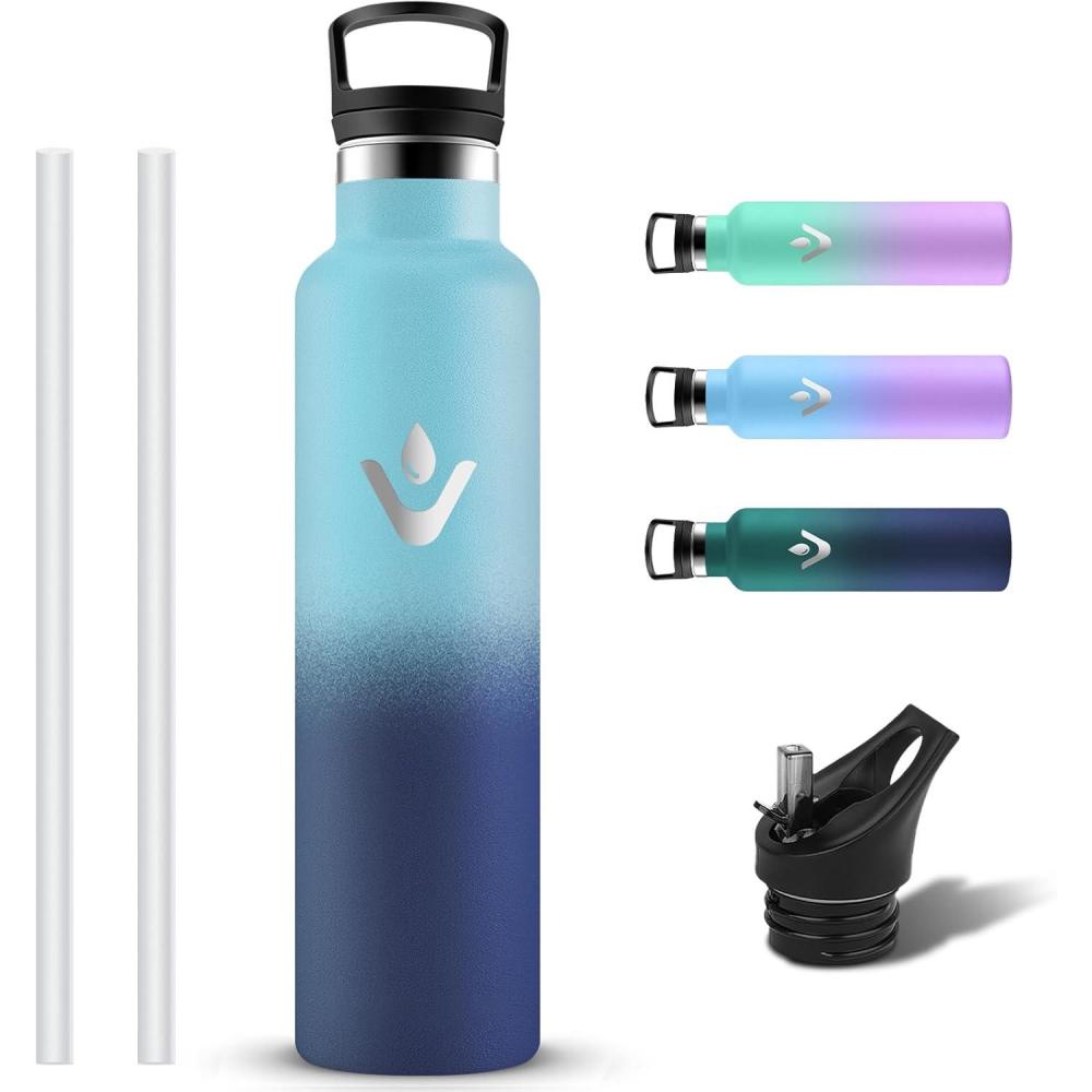 image:imageGourde Isotherme Gourde 1l Sans BPA Bouteille Isotherme Anti Fuite Gourd Metal Double Isolation Gourd Sport 24h Froid amp 12h Chaud Bouteille deau pour Randonne Camping Aptitude YogaBleubleu Fonc