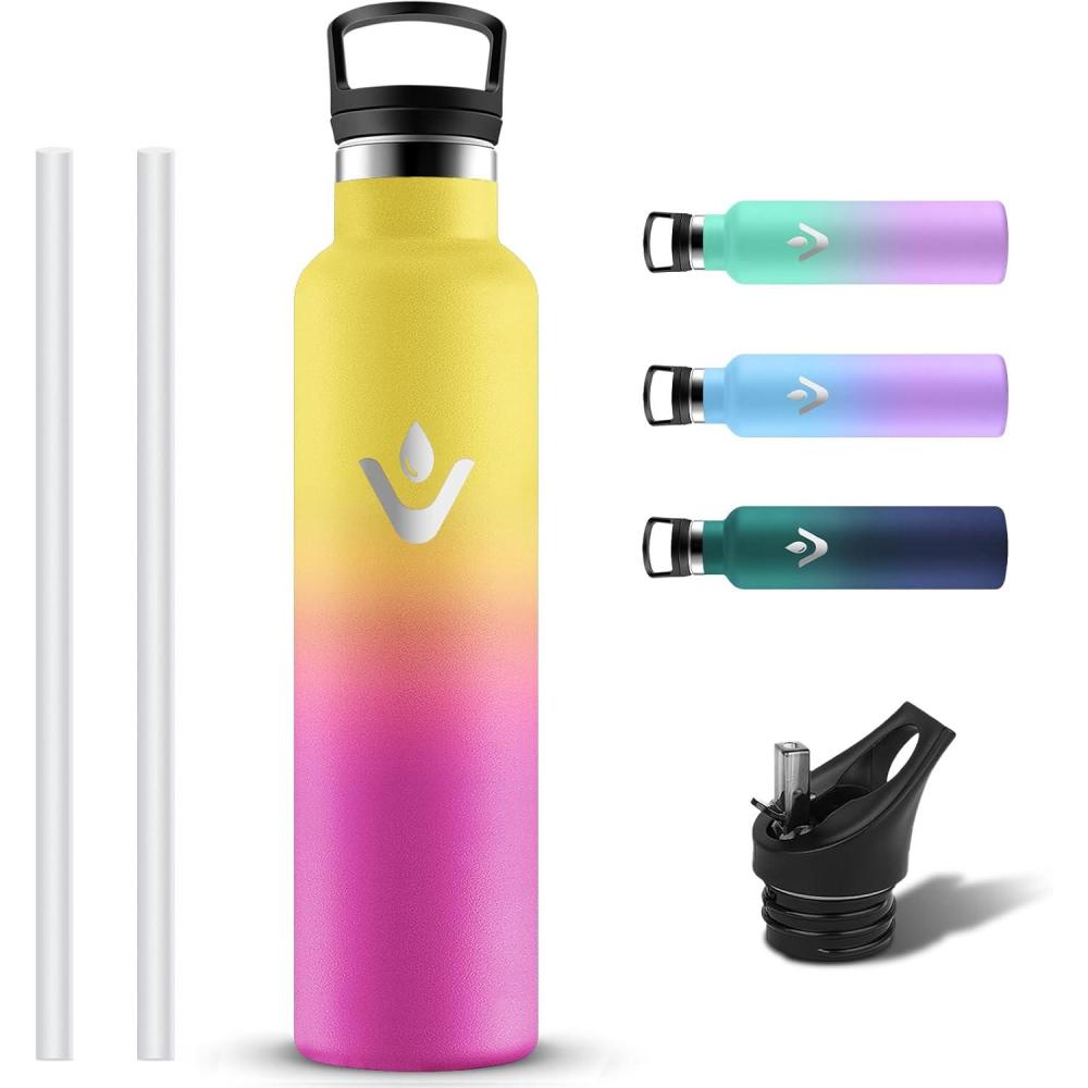 image:imageGourde Isotherme Gourde 1l Sans BPA Bouteille Isotherme Anti Fuite Gourd Metal Double Isolation Gourd Sport 24h Froid amp 12h Chaud Bouteille deau pour Randonne Camping Aptitude YogaJaunerose