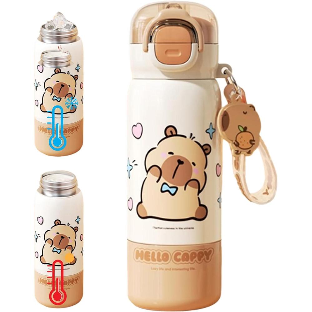 image:imageGourde Sportive Mignonne  Mug Portable Avec Couvercle  Paille Et Antirouille  Bouteille DEau De BoissonPour Les Bureaux Les Voyages La Maison La Famille Les Adultes Les Et Les tudiantsBlanc