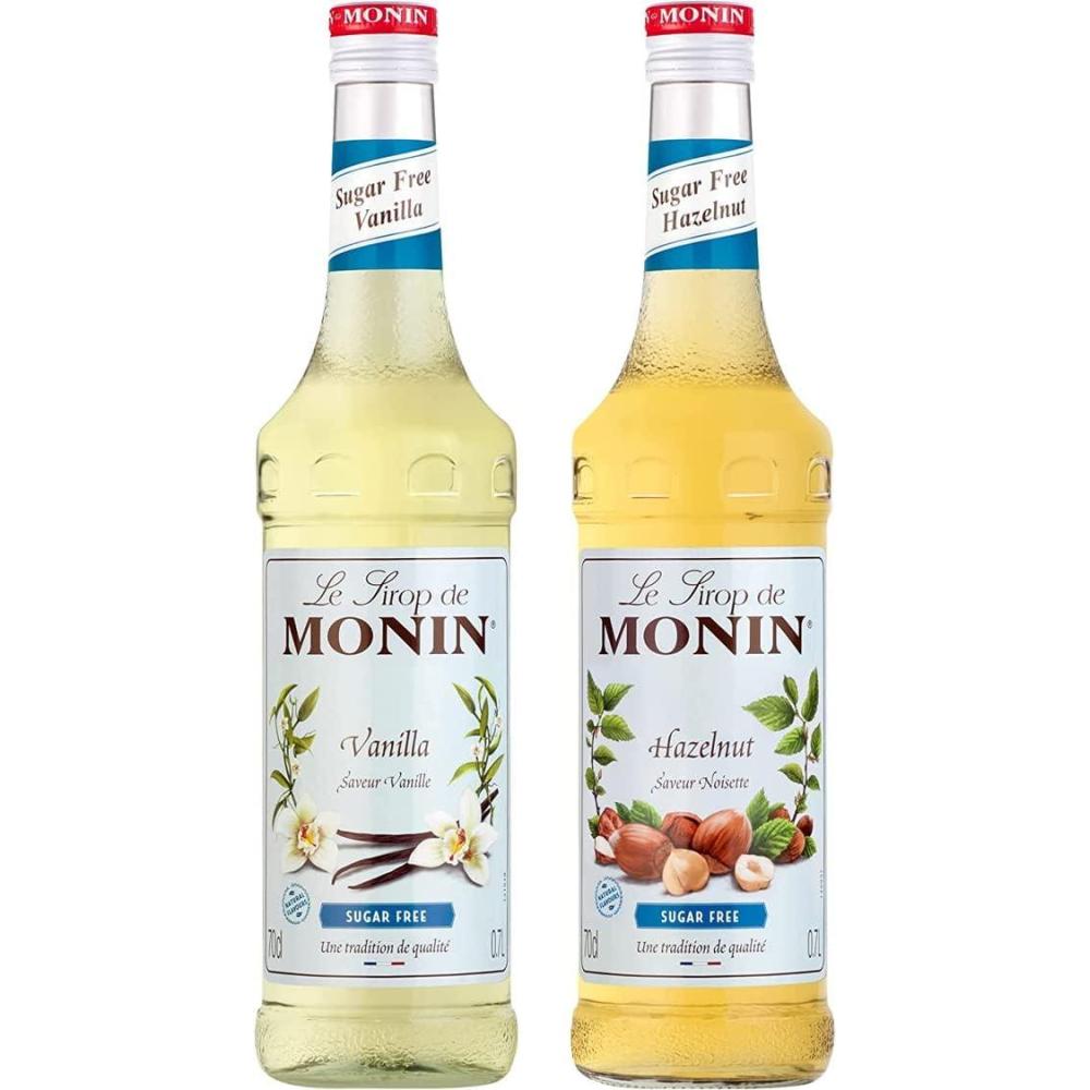image:imageMONIN Assortiment Vanille amp Noisette Sans Sucre Pour Caf Chocolat Chaud Capuccino ou Latte Armes Naturels Bouteille en Verre 2 x 70 cl