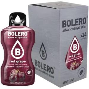 Boléro RED GRAPE 24x3g | Jus en poudre sans sucre, édulcoré à la stévia + vitamine C | pour enfants et sportifs | sans gluten, végétalien | goût de raisin rouge