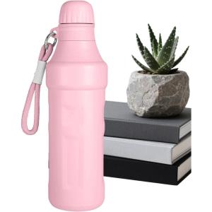 Bouteille d&rsquo;eau thermique – Portable sous vide de 500 ml avec sangle Petite bouche en acier inoxydable Maintient 12 heures de chaleur et 8 heures d&rsquo;eau froide pour boire des boissons sportives dans(Rose)