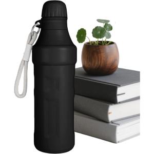 Bouteille d&rsquo;eau thermique – Portable sous vide de 500 ml avec sangle Petite bouche en acier inoxydable Maintient 12 heures de chaleur et 8 heures d&rsquo;eau froide pour boire des boissons sportives dans(Noir)