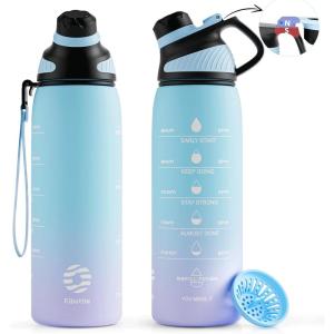 Fjbottle Bouteille d&rsquo;eau 1L avec Couvercle Magnétique, Grande Gourde d&rsquo;eau sans BPA, Bouteille de Boisson Étanche pour Gym, Demi-Gallon Bouteille d&rsquo;eau pour Fitness, Sports, Extérieur(Bleu&violet)