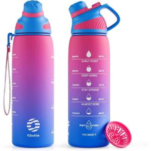 Fjbottle Bouteille d&rsquo;eau 1L avec Couvercle Magnétique, Grande Gourde d&rsquo;eau sans BPA, Bouteille de Boisson Étanche pour Gym, Demi-Gallon Bouteille d&rsquo;eau pour Fitness, Sports, Extérieur(Rose&bleu)