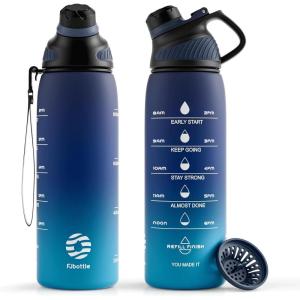 Fjbottle Bouteille d&rsquo;eau 1L avec Couvercle Magnétique, Grande Gourde d&rsquo;eau sans BPA, Bouteille de Boisson Étanche pour Gym, Demi-Gallon Bouteille d&rsquo;eau pour Fitness, Sports, Extérieur(Bleu Foncé)