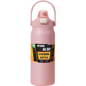 Générique Bouteille Isotherme | 1500ml Tasse Isotherme Étanche avec Paille | Bouteille d&rsquo;Eau Sportive,pour Adultes Femmes Hommes École Sport Maison Voyage Boissons Chaudes et Boissons Froides Café(Rose)