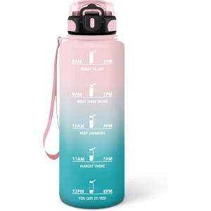 Gourde 1L, Réutilisable, Bouteille D&rsquo;eau Sport, Marqueur Horaire, Bouteille, Étanche, Portable, Gourde Graduée pour 1 Journee pour Salle de Sport, Vélo, Bureau, Extérieur, École