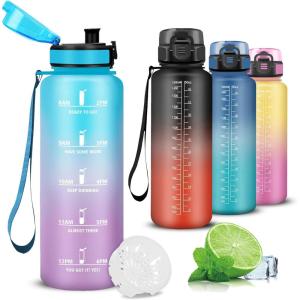Gourde- 1l- Gourde Sport, Anti-Fuite, Gourdes Graduée, Gourdes Adulte avec Slogan de Motivation, Facile à Transporter, Bouteille d&rsquo;eau pour Voyage, Camping, Randonnée, Yoga(Bleu-violet)