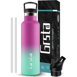 Gourde Isotherme, Gourde 1l, Sans BPA, Bouteille Isotherme, Anti Fuite, Gourd Metal, Double Isolation, Gourd Sport, 24h Froid & 12h Chaud, Bouteille d&rsquo;eau pour Randonnée, Camping, Aptitude, Yoga(Violet + Jaune)