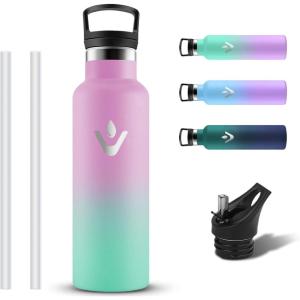 Gourde Isotherme, Gourde 1l, Sans BPA, Bouteille Isotherme, Anti Fuite, Gourd Metal, Double Isolation, Gourd Sport, 24h Froid & 12h Chaud, Bouteille d&rsquo;eau pour Randonnée, Camping, Aptitude, Yoga(Rose-vert)