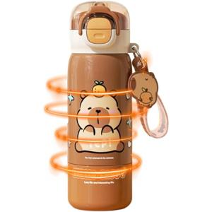Gourde Sportive Mignonne,Couvercle À Paille Acier Inoxydable Anti-Rouille Mug,Bouteille D&rsquo;Eau De Boisson – Pour École Bureaux Voyage Intérieur Extérieur Maison Famille Adultes(Café)