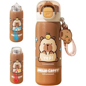 Gourde Sportive Mignonne,Tasse en Acier Inoxydable Résistant à la Rouille | Bouteille D&rsquo;Eau De Boisson – pour Usage Scolaire Bureaux Voyage Extérieur Maison Famille Adultes Étudiants(Café)