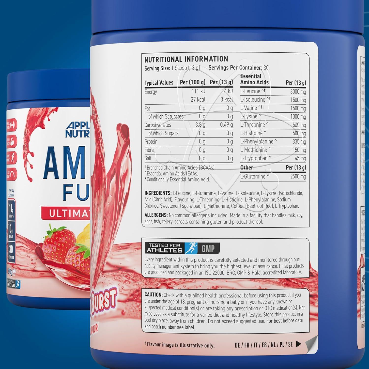 image:imageApplied Nutrition Amino Fuel Complment dAcides Amins Poudre dAcides Amins Essentiels BCAA en Poudre Carburant Musculaire et Rcupration 390 g 30 PortionsFruit Burst