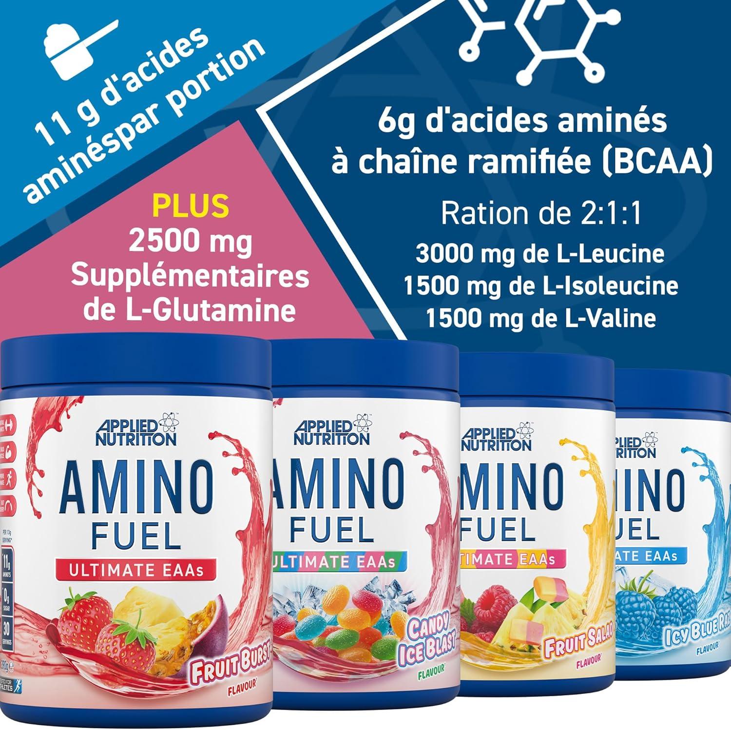 image:imageApplied Nutrition Amino Fuel Complment dAcides Amins Poudre dAcides Amins Essentiels BCAA en Poudre Carburant Musculaire et Rcupration 390 g 30 PortionsFruit Burst