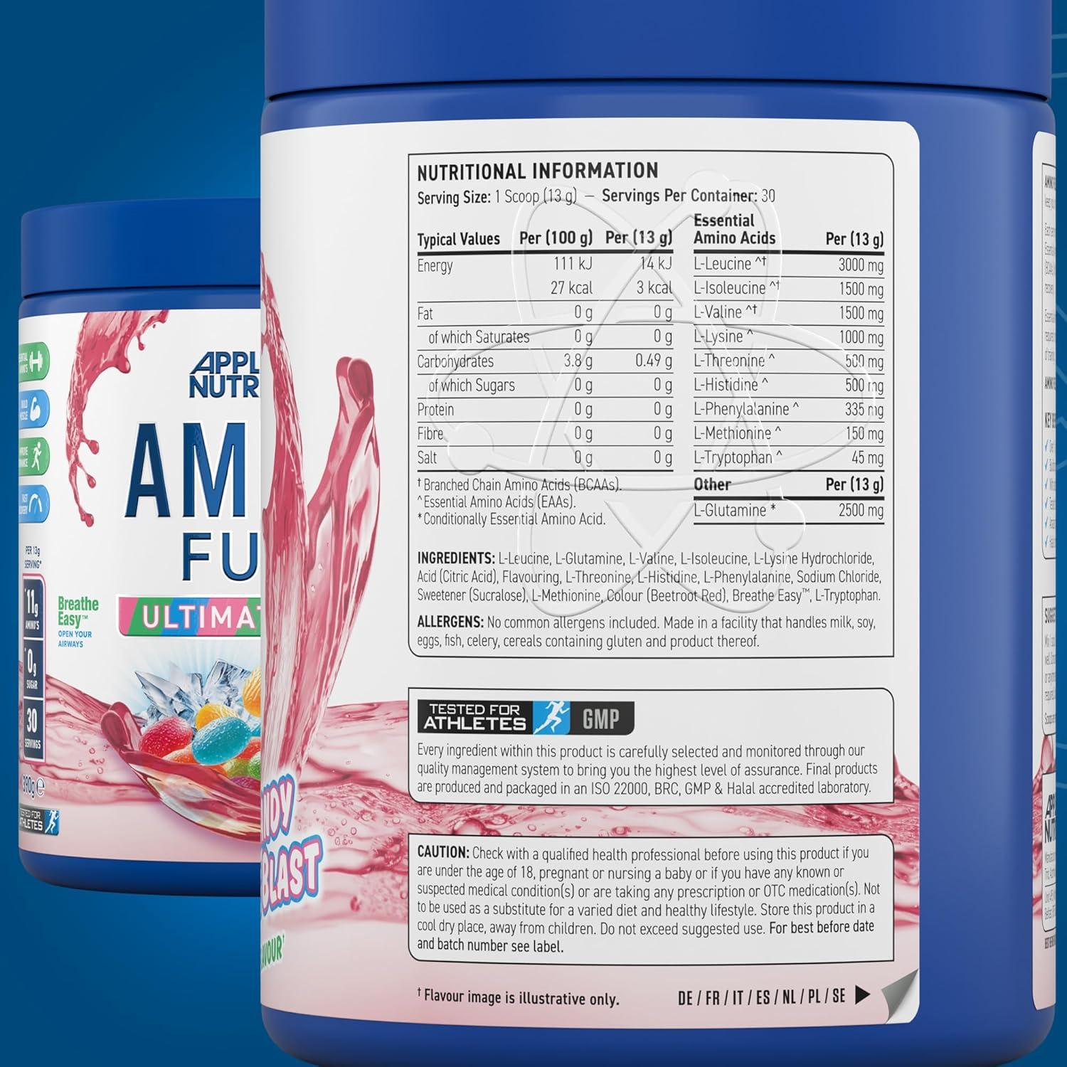 image:imageApplied Nutrition Amino Fuel Complment dAcides Amins Poudre dAcides Amins Essentiels BCAA en Poudre Carburant Musculaire et Rcupration 390 g 30 PortionsCandy Ice Blast