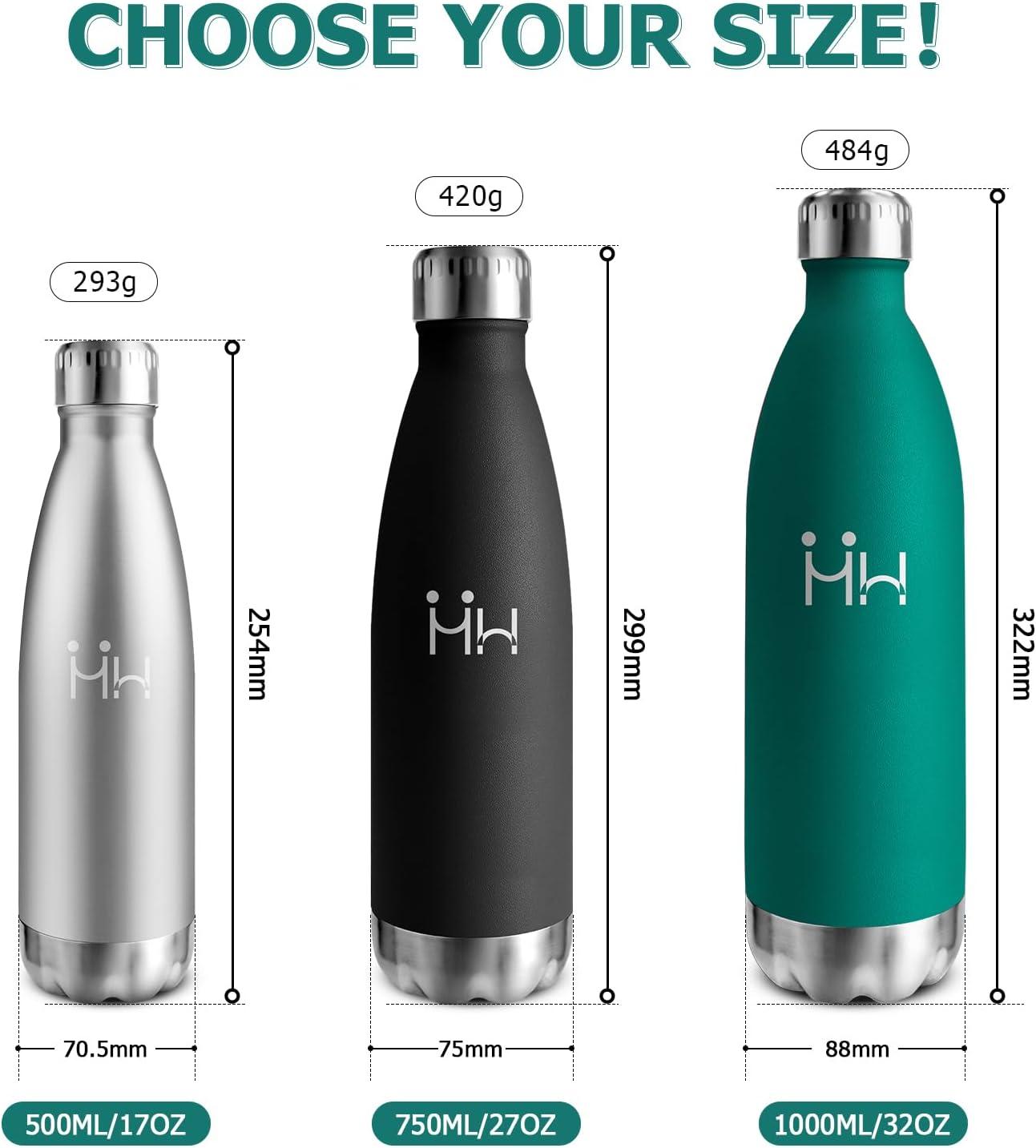 image:imageBouteille Isotherme 500ml Gourde Mtal sans BPA Bouteille deau Inox Double Paroi Rutilisable Bouteille tanche Gourde Sport Yoga Bureau cole Randonne Voyage Camping pour Enfant ou AdulteVert Fonc