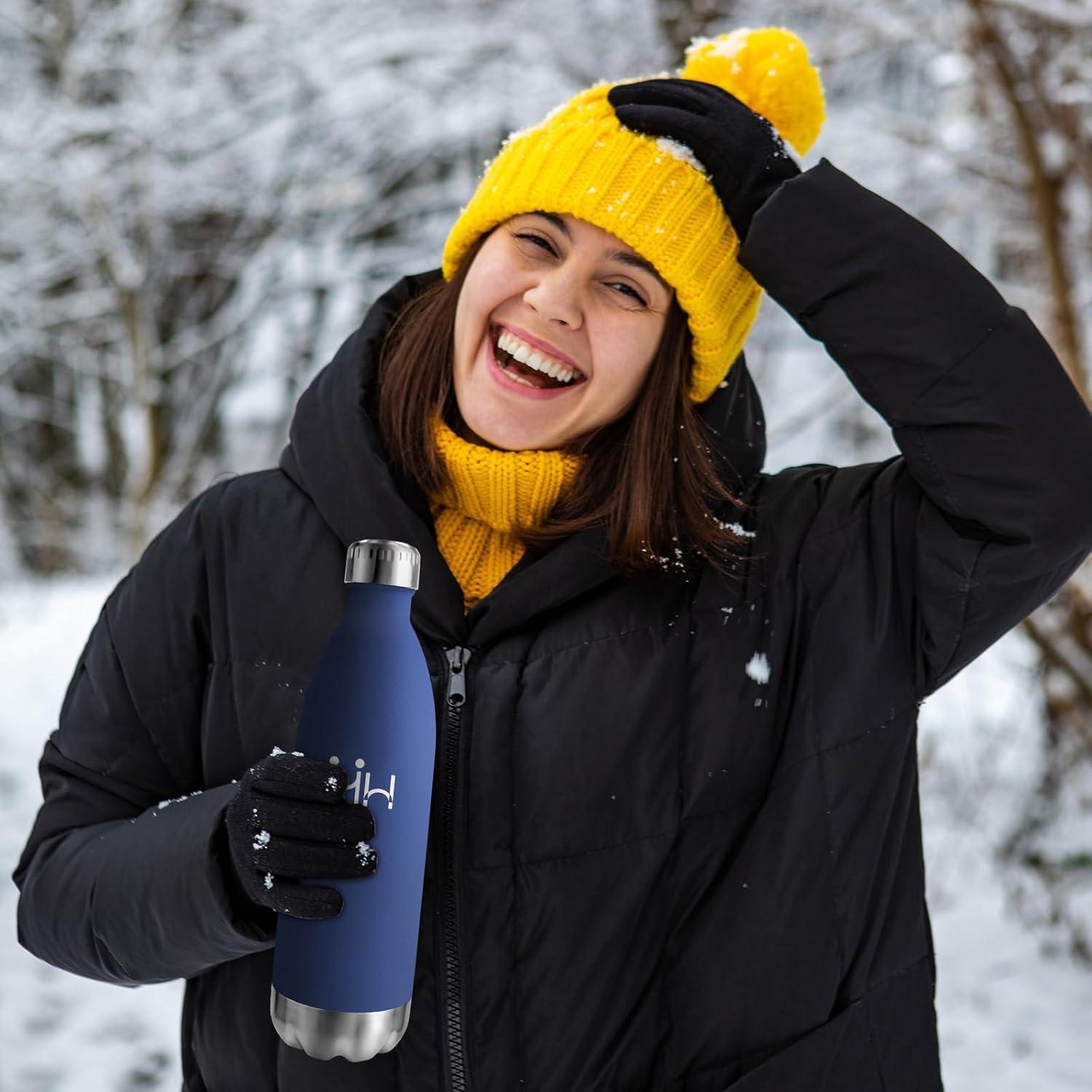 image:imageBouteille Isotherme 500ml Gourde Mtal sans BPA Bouteille deau Inox Double Paroi Rutilisable Bouteille tanche Gourde Sport Yoga Bureau cole Randonne Voyage Camping pour Enfant ou AdulteBleu Fonc