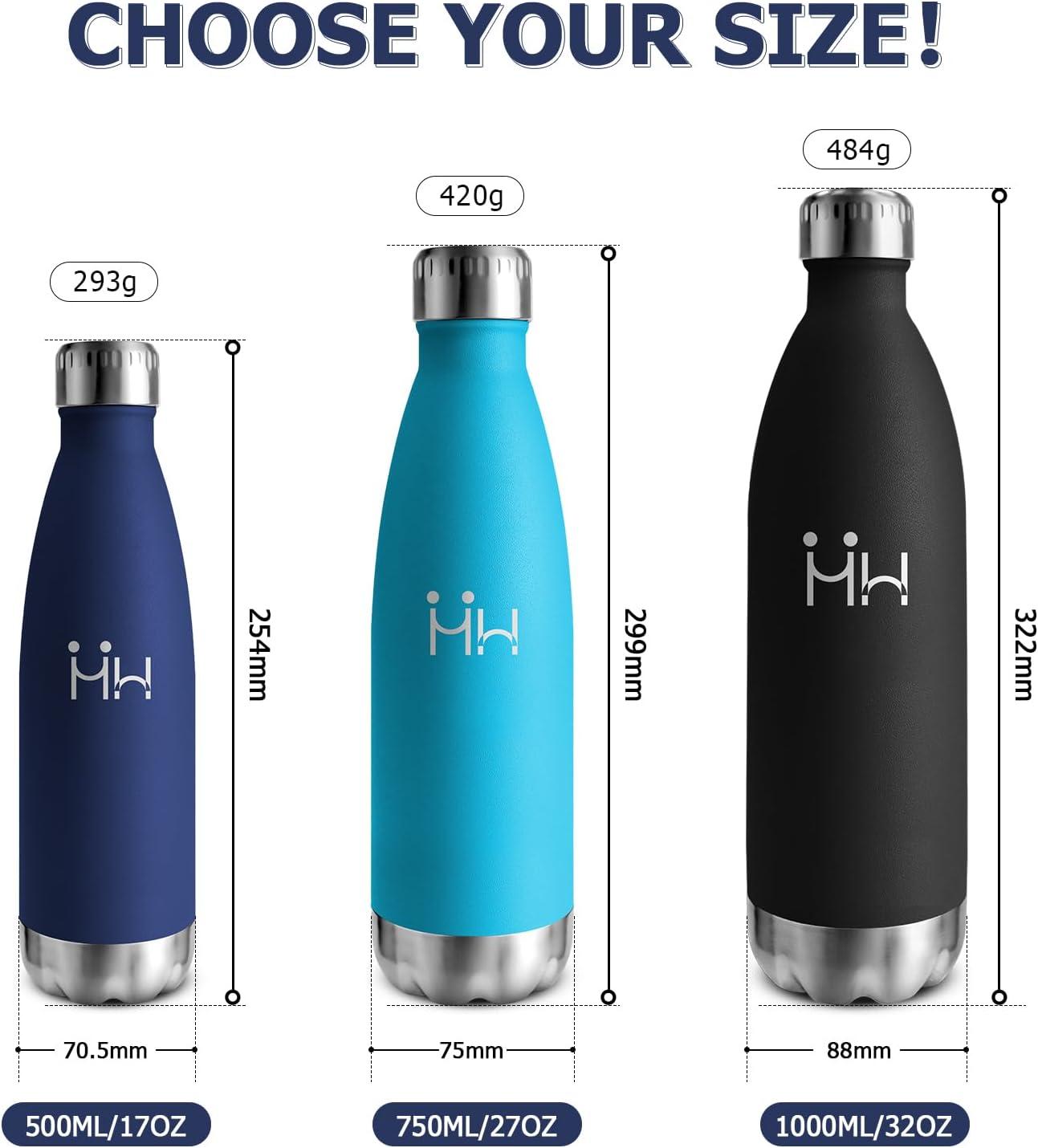 image:imageBouteille Isotherme 500ml Gourde Mtal sans BPA Bouteille deau Inox Double Paroi Rutilisable Bouteille tanche Gourde Sport Yoga Bureau cole Randonne Voyage Camping pour Enfant ou AdulteBleu Fonc