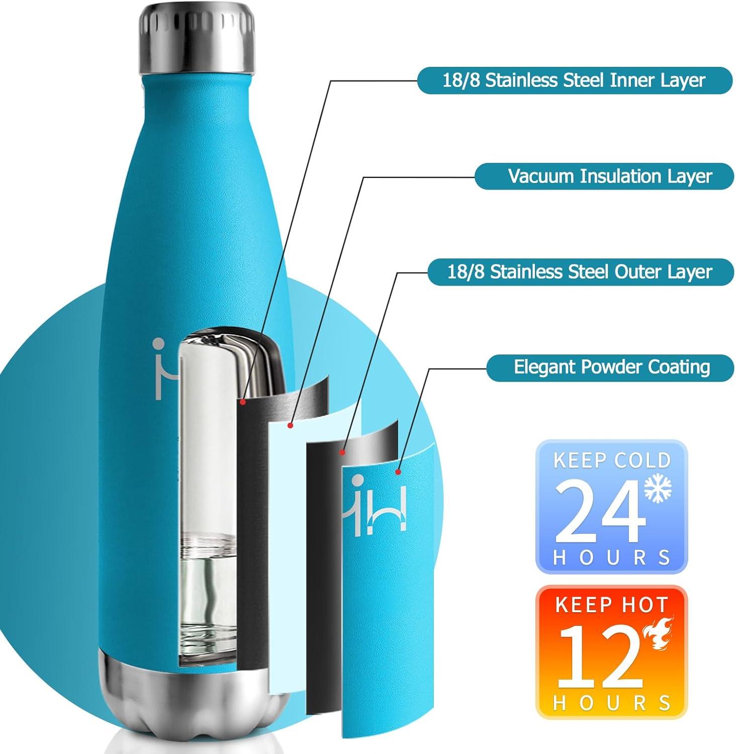 image:imageBouteille Isotherme 500ml Gourde Mtal sans BPA Bouteille deau Inox Double Paroi Rutilisable Bouteille tanche Gourde Sport Yoga Bureau cole Randonne Voyage Camping pour Enfant ou AdulteBleu Ciel