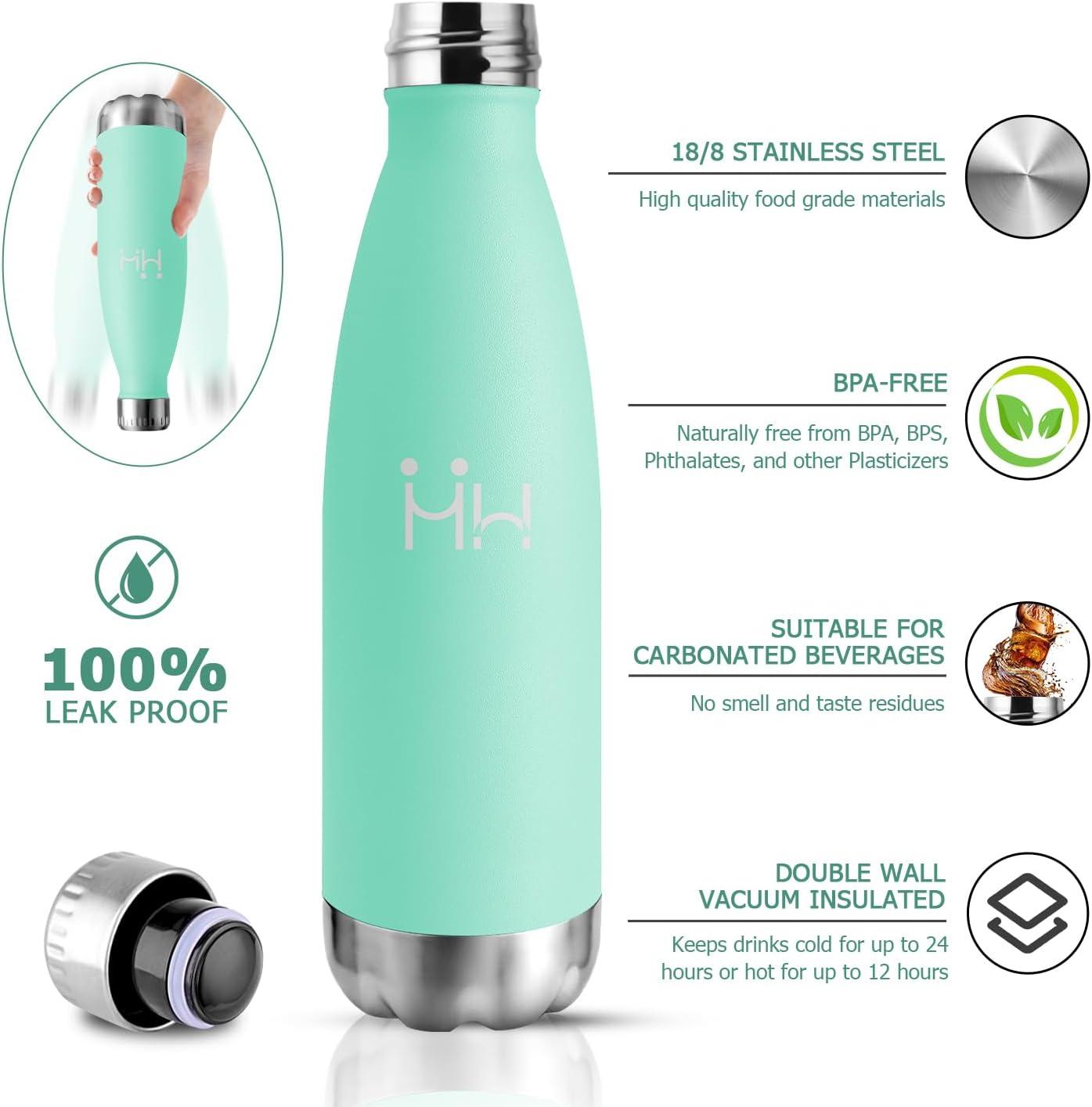 image:imageBouteille Isotherme 500ml Gourde Mtal sans BPA Bouteille deau Inox Double Paroi Rutilisable Bouteille tanche Gourde Sport Yoga Bureau cole Randonne Voyage Camping pour Enfant ou AdulteBleuvert