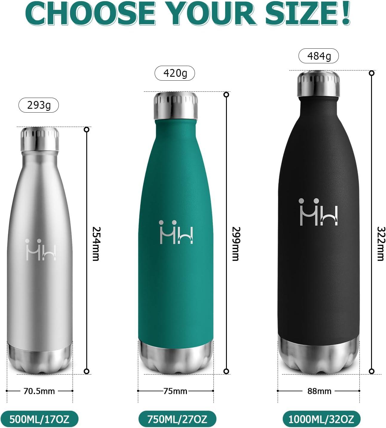 image:imageBouteille Isotherme 500ml Gourde Mtal sans BPA Bouteille deau Inox Double Paroi Rutilisable Bouteille tanche Gourde Sport Yoga Bureau cole Randonne Voyage Camping pour Enfant ou AdulteVert Fonc