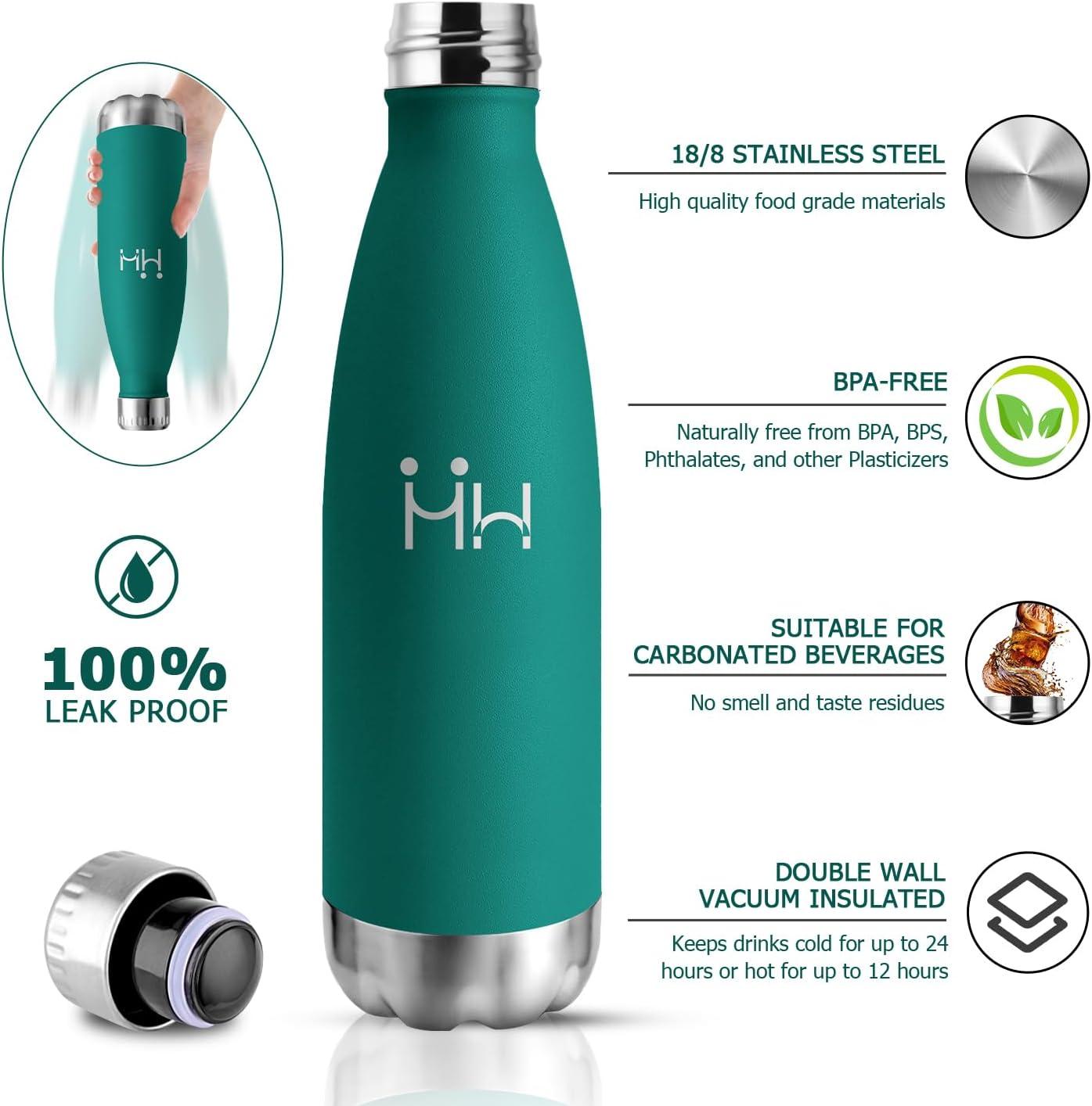 image:imageBouteille Isotherme 500ml Gourde Mtal sans BPA Bouteille deau Inox Double Paroi Rutilisable Bouteille tanche Gourde Sport Yoga Bureau cole Randonne Voyage Camping pour Enfant ou AdulteVert Fonc
