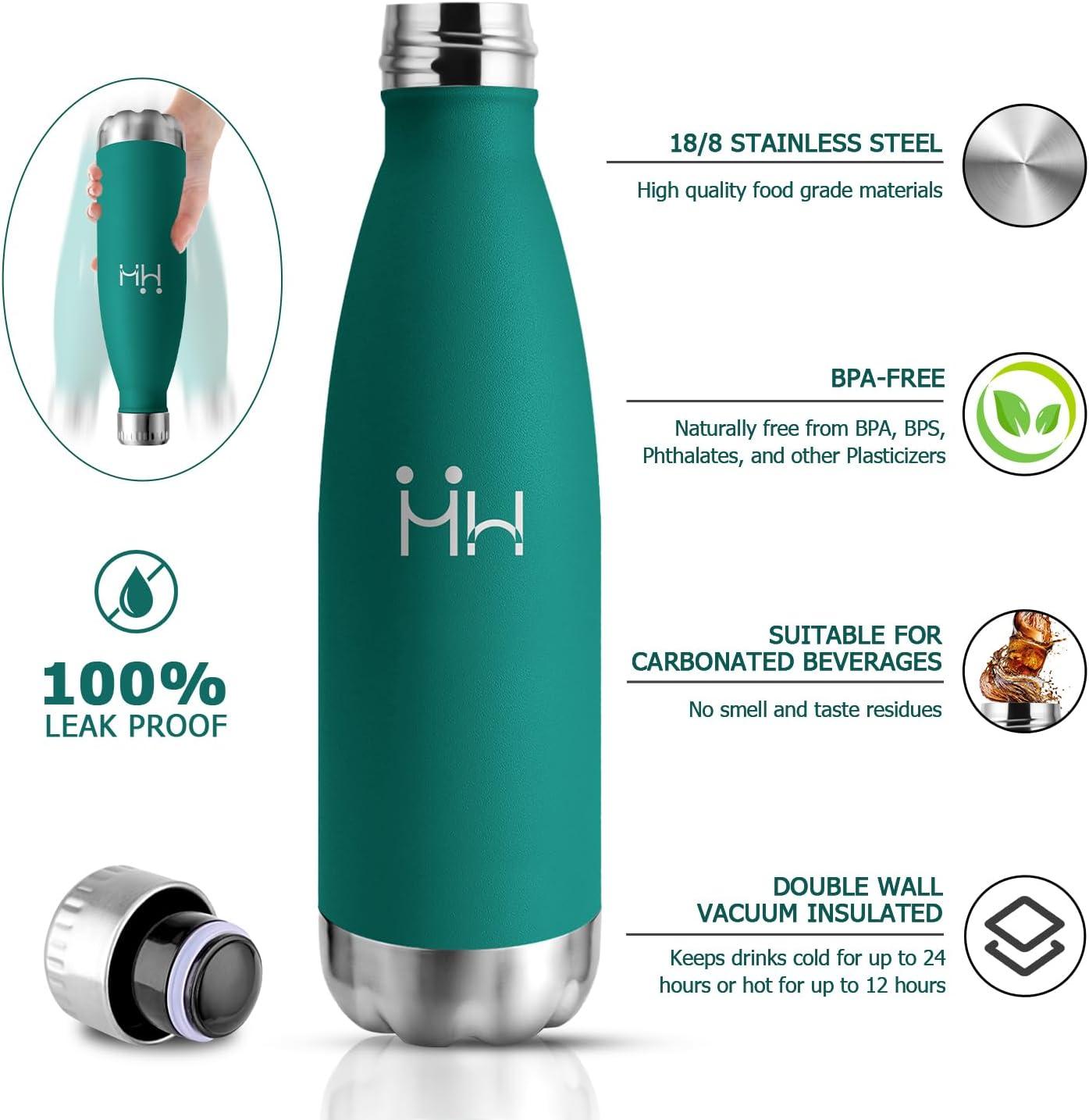 image:imageBouteille Isotherme 500ml Gourde Mtal sans BPA Bouteille deau Inox Double Paroi Rutilisable Bouteille tanche Gourde Sport Yoga Bureau cole Randonne Voyage Camping pour Enfant ou AdulteVert Fonc