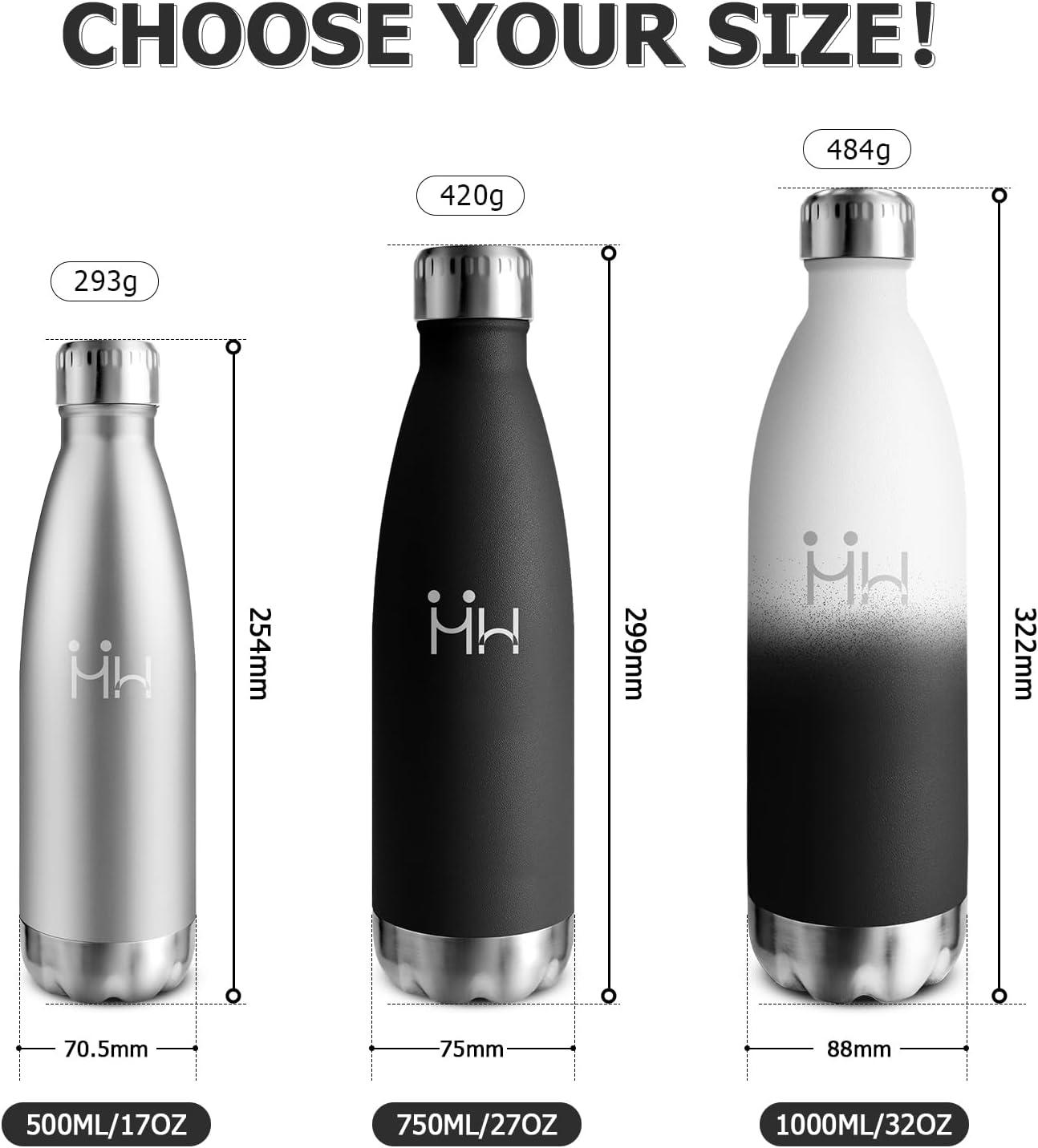 image:imageBouteille Isotherme 500ml Gourde Mtal sans BPA Bouteille deau Inox Double Paroi Rutilisable Bouteille tanche Gourde Sport Yoga Bureau cole Randonne Voyage Camping pour Enfant ou AdulteBlancnoir