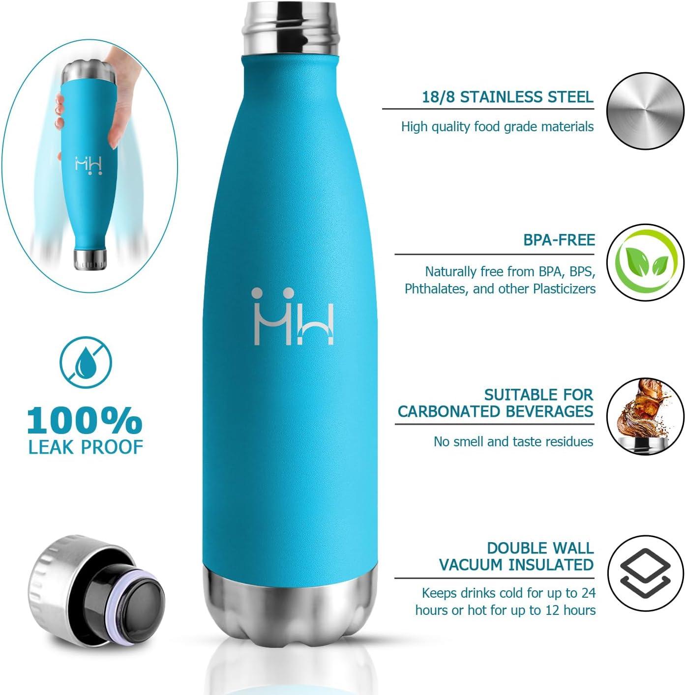 image:imageBouteille Isotherme 500ml Gourde Mtal sans BPA Bouteille deau Inox Double Paroi Rutilisable Bouteille tanche Gourde Sport Yoga Bureau cole Randonne Voyage Camping pour Enfant ou AdulteBleu Ciel
