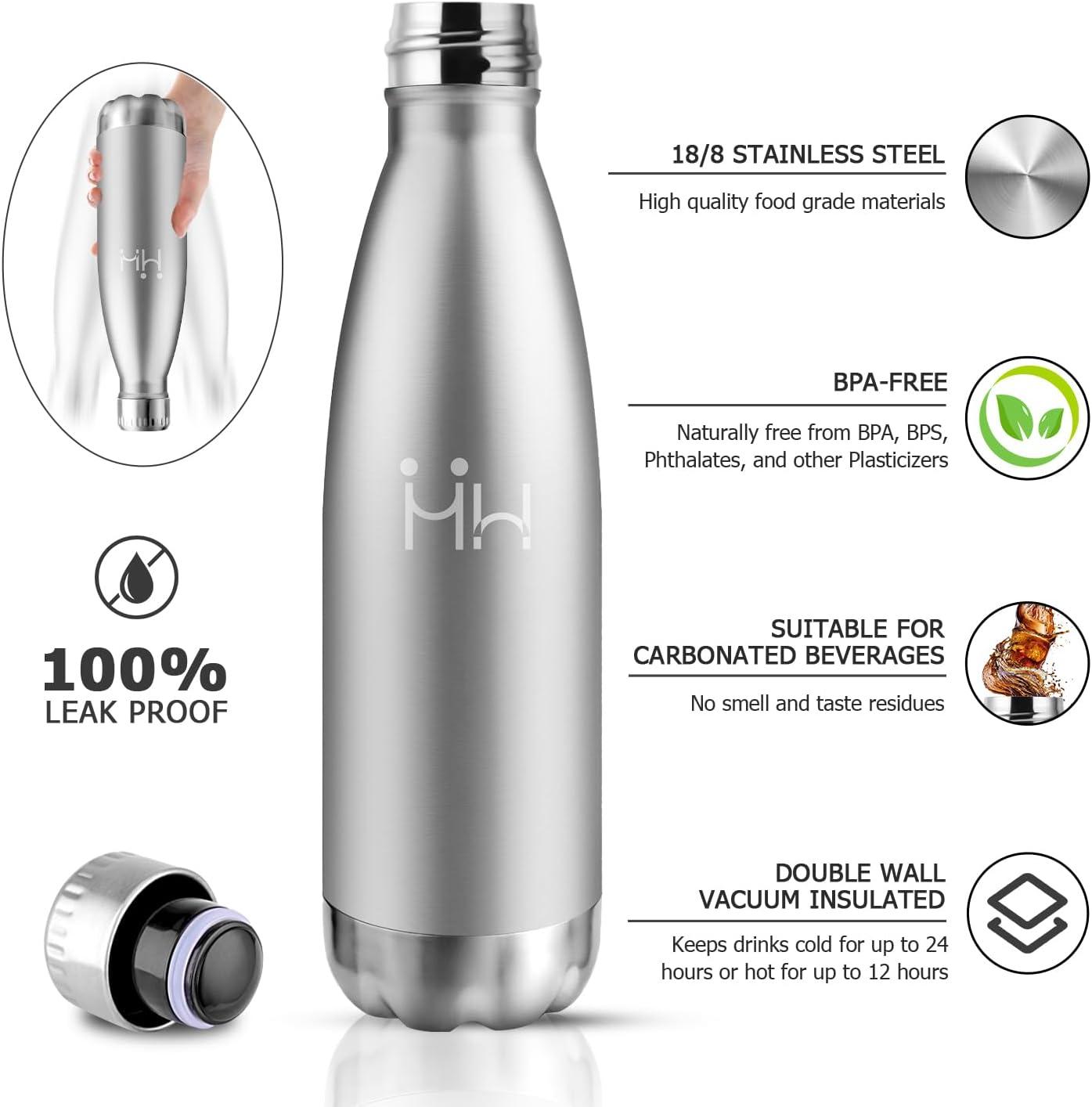 image:imageBouteille Isotherme 500ml Gourde Mtal sans BPA Bouteille deau Inox Double Paroi Rutilisable Bouteille tanche Gourde Sport Yoga Bureau cole Randonne Voyage Camping pour Enfant ou AdulteAcier Inoxydable