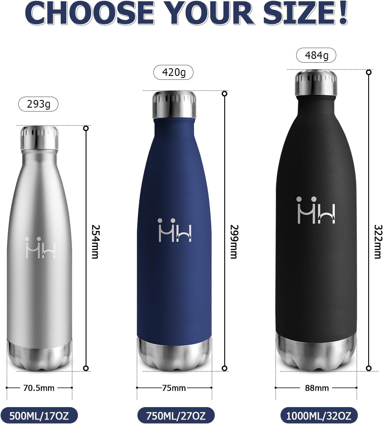 image:imageBouteille Isotherme 500ml Gourde Mtal sans BPA Bouteille deau Inox Double Paroi Rutilisable Bouteille tanche Gourde Sport Yoga Bureau cole Randonne Voyage Camping pour Enfant ou AdulteBleu Fonc