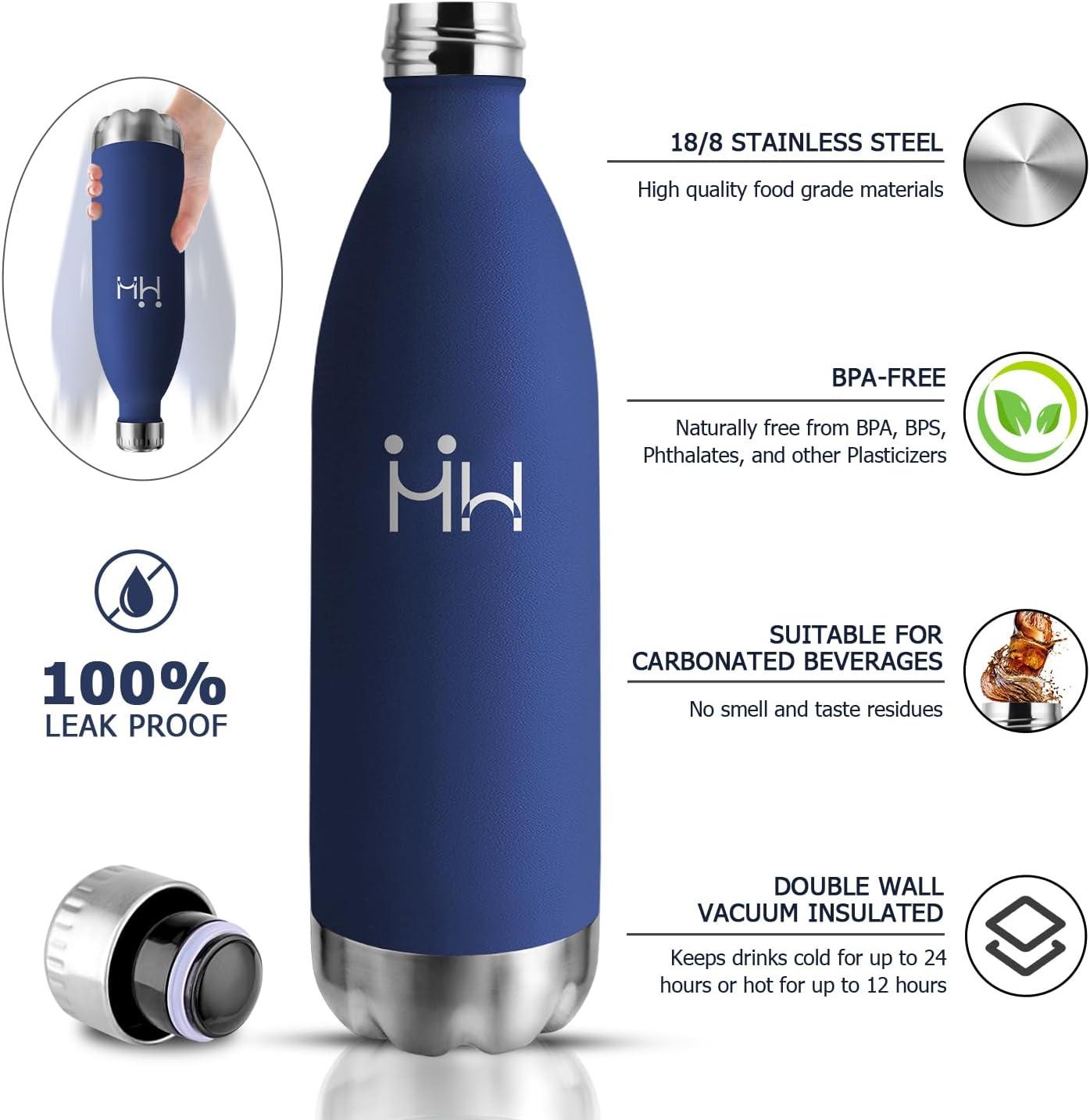 image:imageBouteille Isotherme 500ml Gourde Mtal sans BPA Bouteille deau Inox Double Paroi Rutilisable Bouteille tanche Gourde Sport Yoga Bureau cole Randonne Voyage Camping pour Enfant ou AdulteBleu Fonc