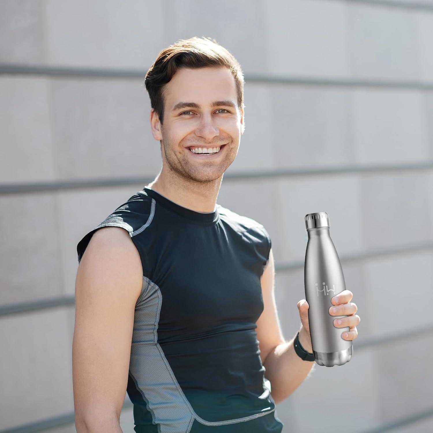 image:imageBouteille Isotherme 500ml Gourde Mtal sans BPA Bouteille deau Inox Double Paroi Rutilisable Bouteille tanche Gourde Sport Yoga Bureau cole Randonne Voyage Camping pour Enfant ou AdulteAcier Inoxydable