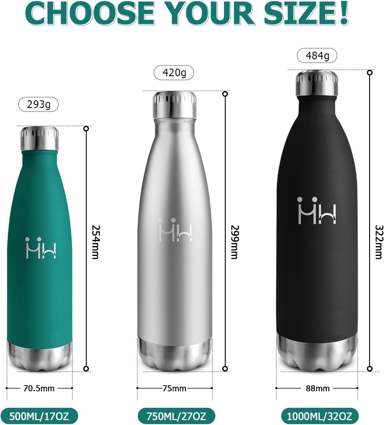 image:imageBouteille Isotherme 500ml Gourde Mtal sans BPA Bouteille deau Inox Double Paroi Rutilisable Bouteille tanche Gourde Sport Yoga Bureau cole Randonne Voyage Camping pour Enfant ou AdulteVert Fonc